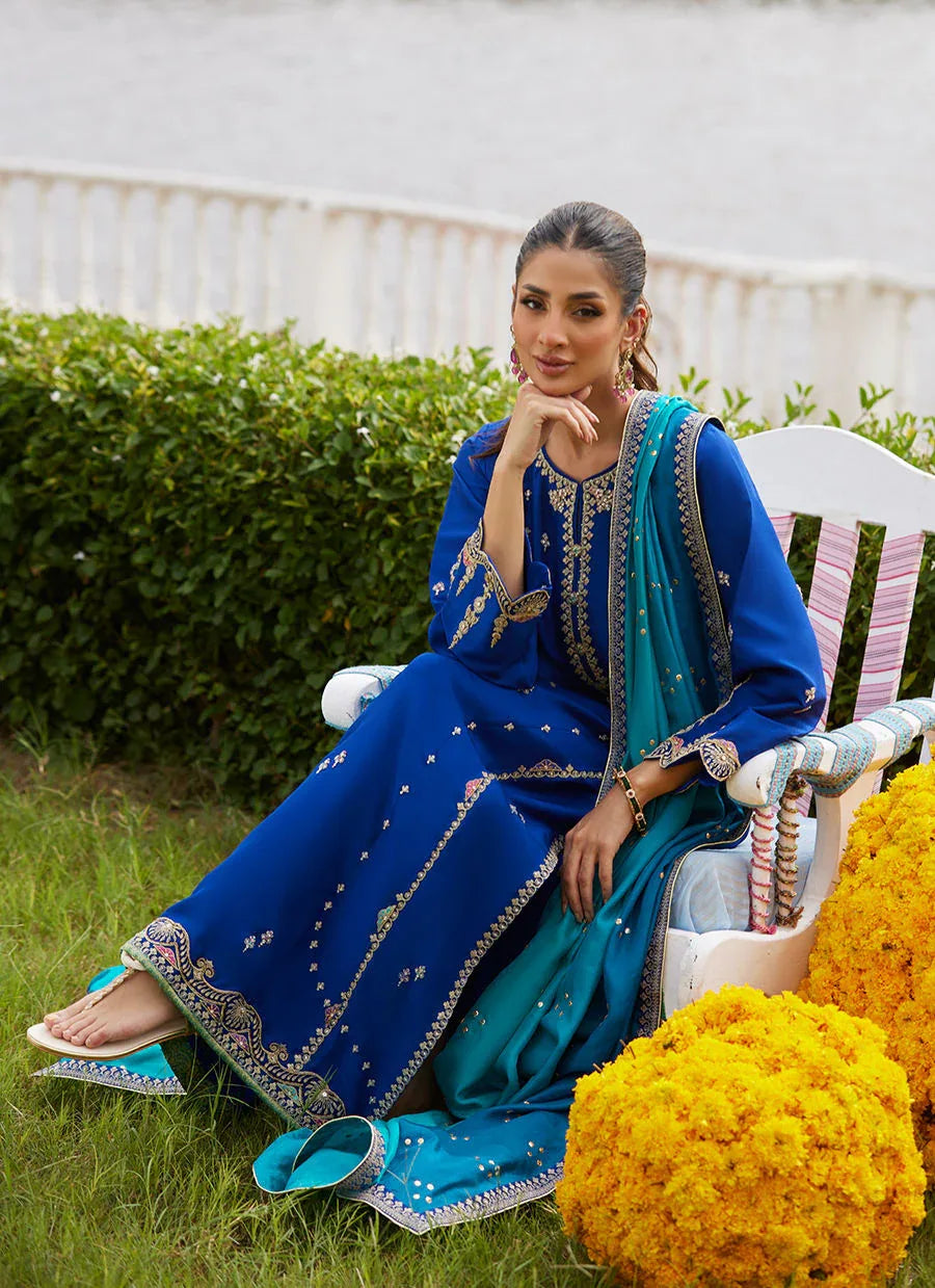 Farah Talib Aziz | Mayna Festive Luxe Pret | Opal Blue Shirt And Dupatta - Aqsa Fabrics
