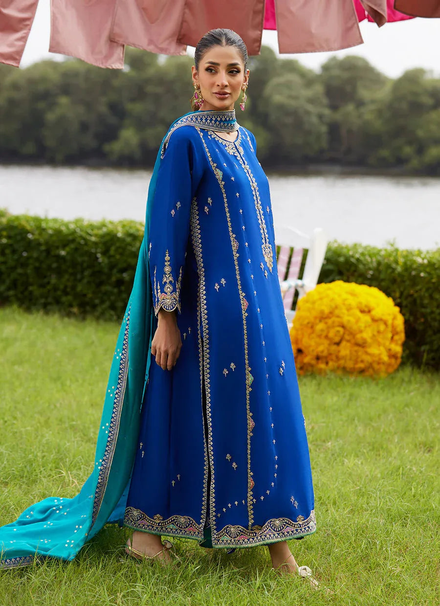 Farah Talib Aziz | Mayna Festive Luxe Pret | Opal Blue Shirt And Dupatta - Aqsa Fabrics