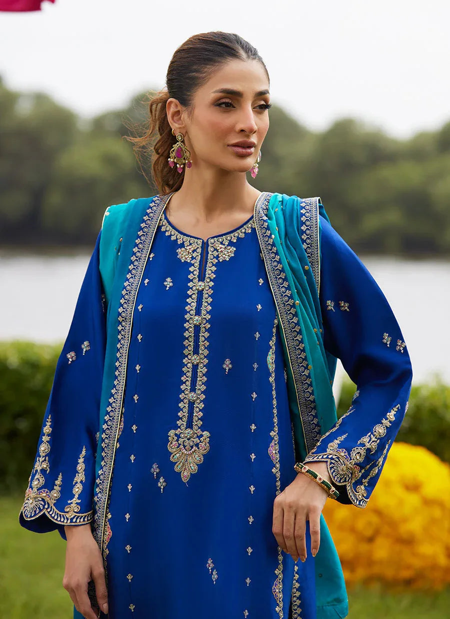 Farah Talib Aziz | Mayna Festive Luxe Pret | Opal Blue Shirt And Dupatta - Aqsa Fabrics