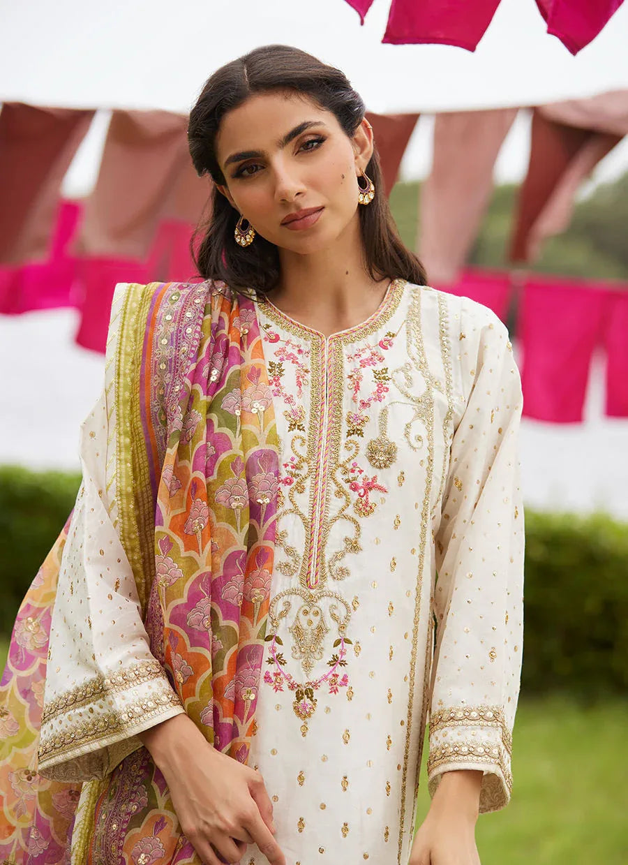 Farah Talib Aziz | Mayna Festive Luxe Pret | Ember Ivory Kurta And Dupatta - Aqsa Fabrics