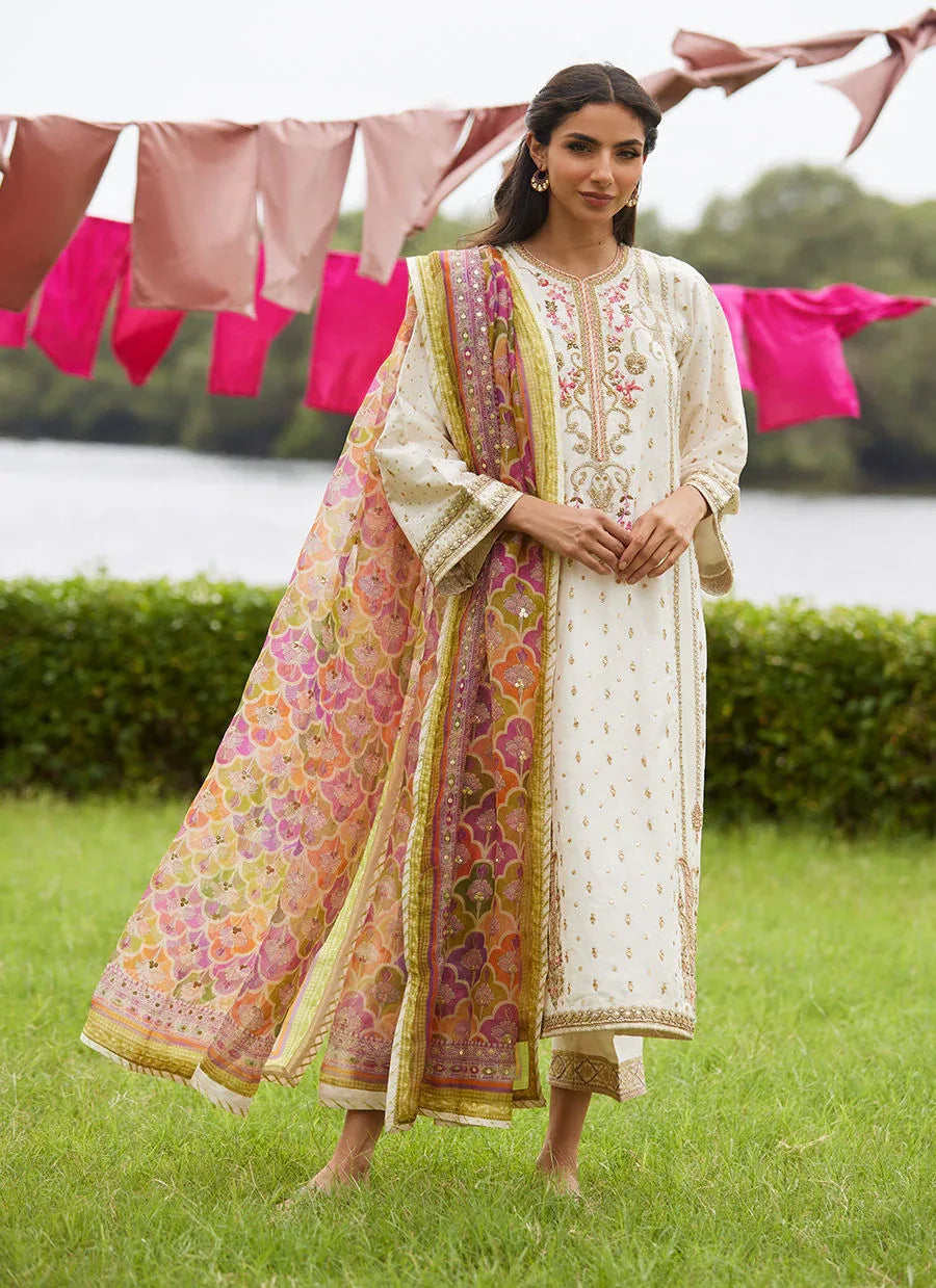 Farah Talib Aziz | Mayna Festive Luxe Pret | Ember Ivory Kurta And Dupatta - Aqsa Fabrics