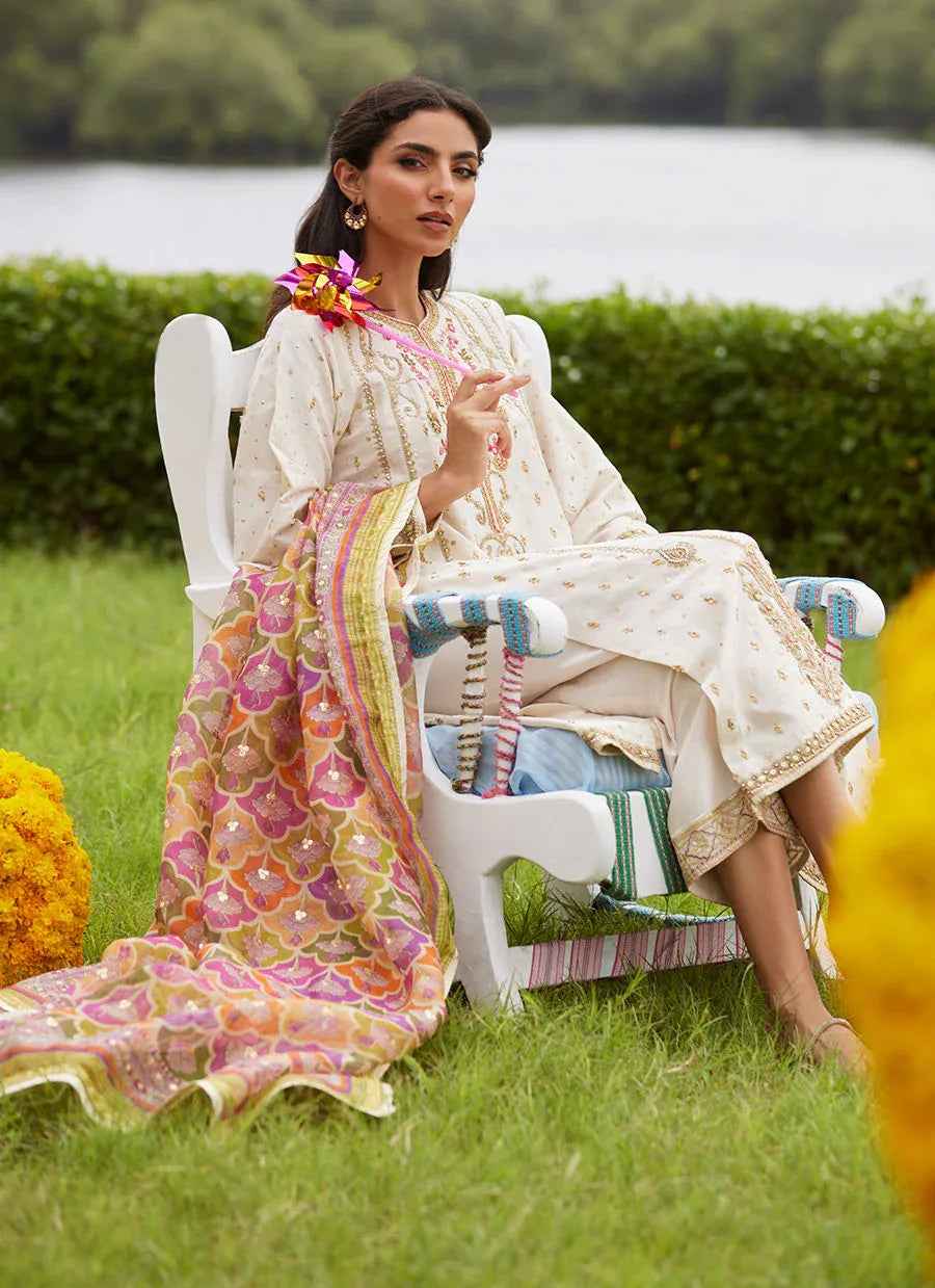 Farah Talib Aziz | Mayna Festive Luxe Pret | Ember Ivory Kurta And Dupatta - Aqsa Fabrics