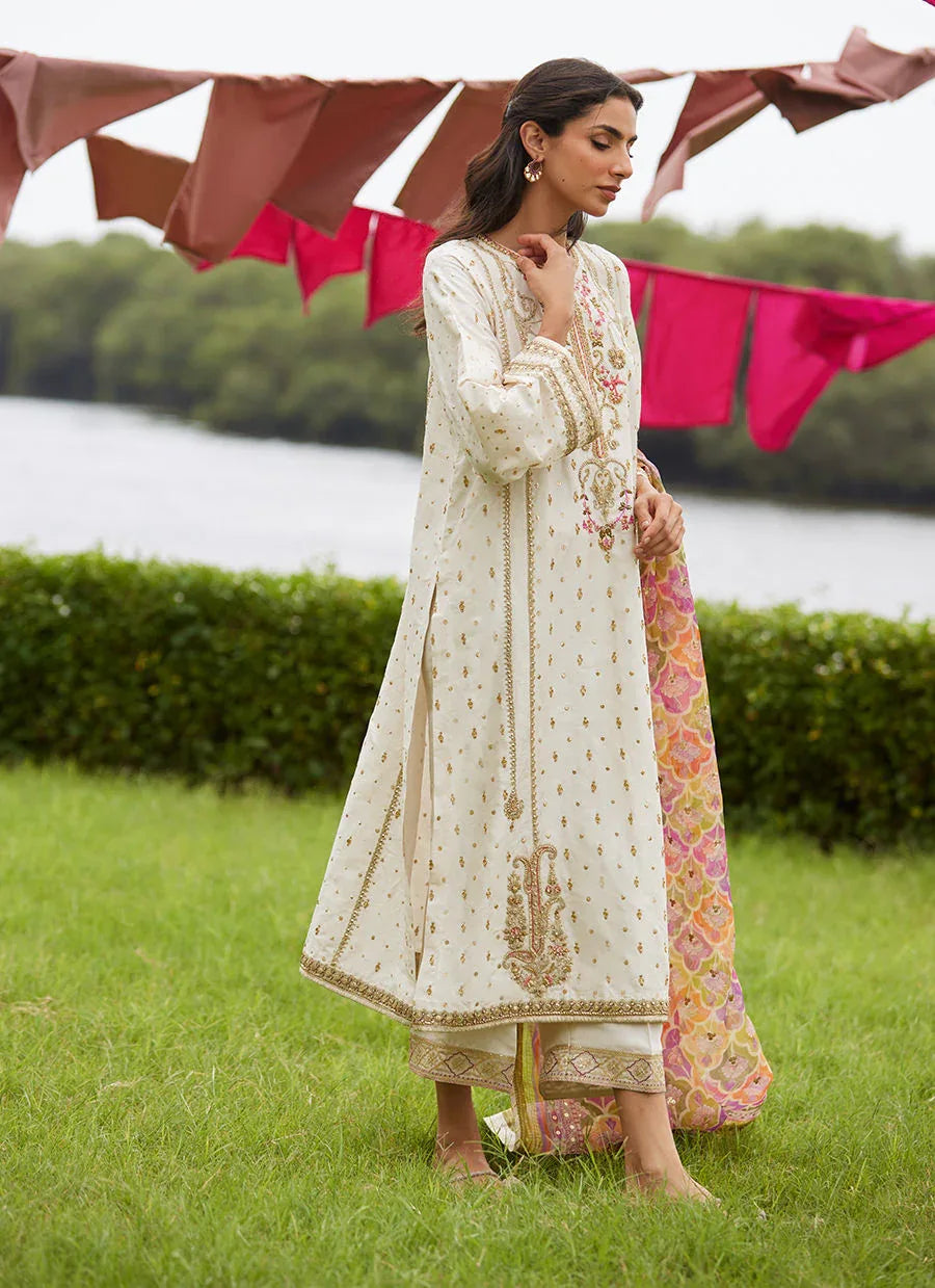 Farah Talib Aziz | Mayna Festive Luxe Pret | Ember Ivory Kurta And Dupatta - Aqsa Fabrics