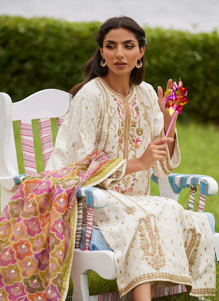 Farah Talib Aziz | Mayna Festive Luxe Pret | Ember Ivory Kurta And Dupatta - Aqsa Fabrics