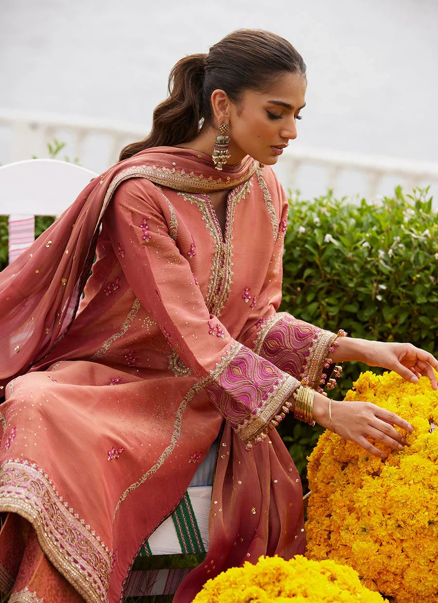 Farah Talib Aziz | Mayna Festive Luxe Pret | Rivaaz Coral Shirt And Dupatta - Aqsa Fabrics