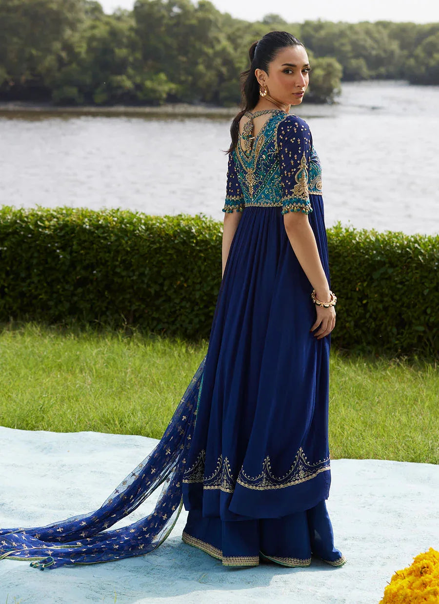 Farah Talib Aziz | Mayna Festive Luxe Pret | Zari Navy Kalidaar And Dupatta - Aqsa Fabrics