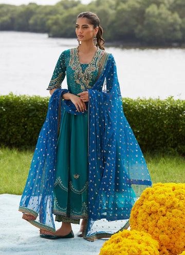 Farah Talib Aziz | Mayna Festive Luxe Pret | Empress Emerald Kalidaar And Dupatta - Aqsa Fabrics