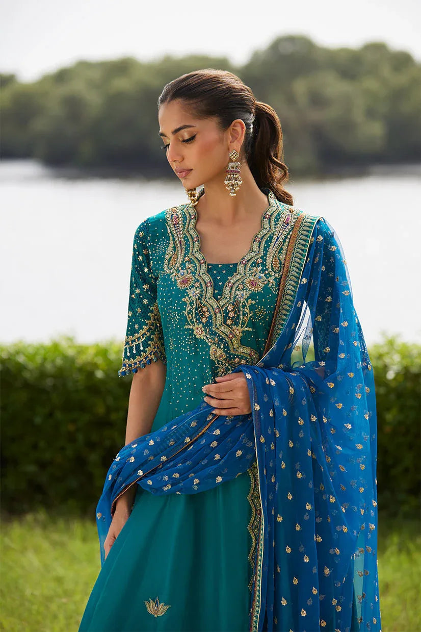 Farah Talib Aziz | Mayna Festive Luxe Pret | Empress Emerald Kalidaar And Dupatta - Aqsa Fabrics