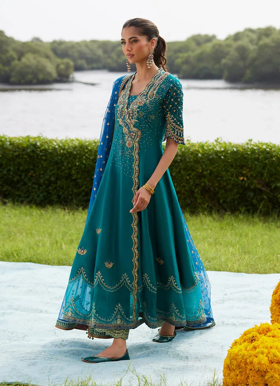 Farah Talib Aziz | Mayna Festive Luxe Pret | Empress Emerald Kalidaar And Dupatta - Aqsa Fabrics