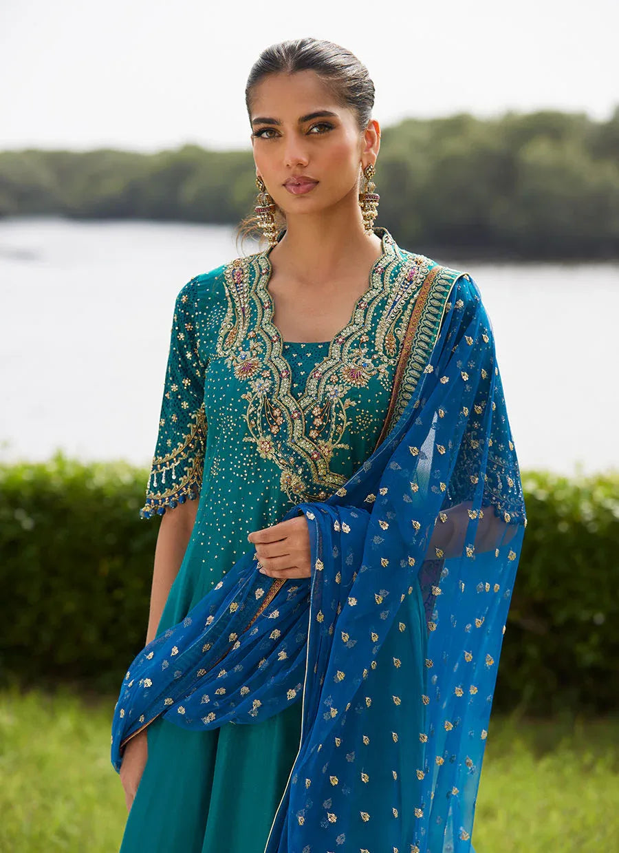 Farah Talib Aziz | Mayna Festive Luxe Pret | Empress Emerald Kalidaar And Dupatta - Aqsa Fabrics