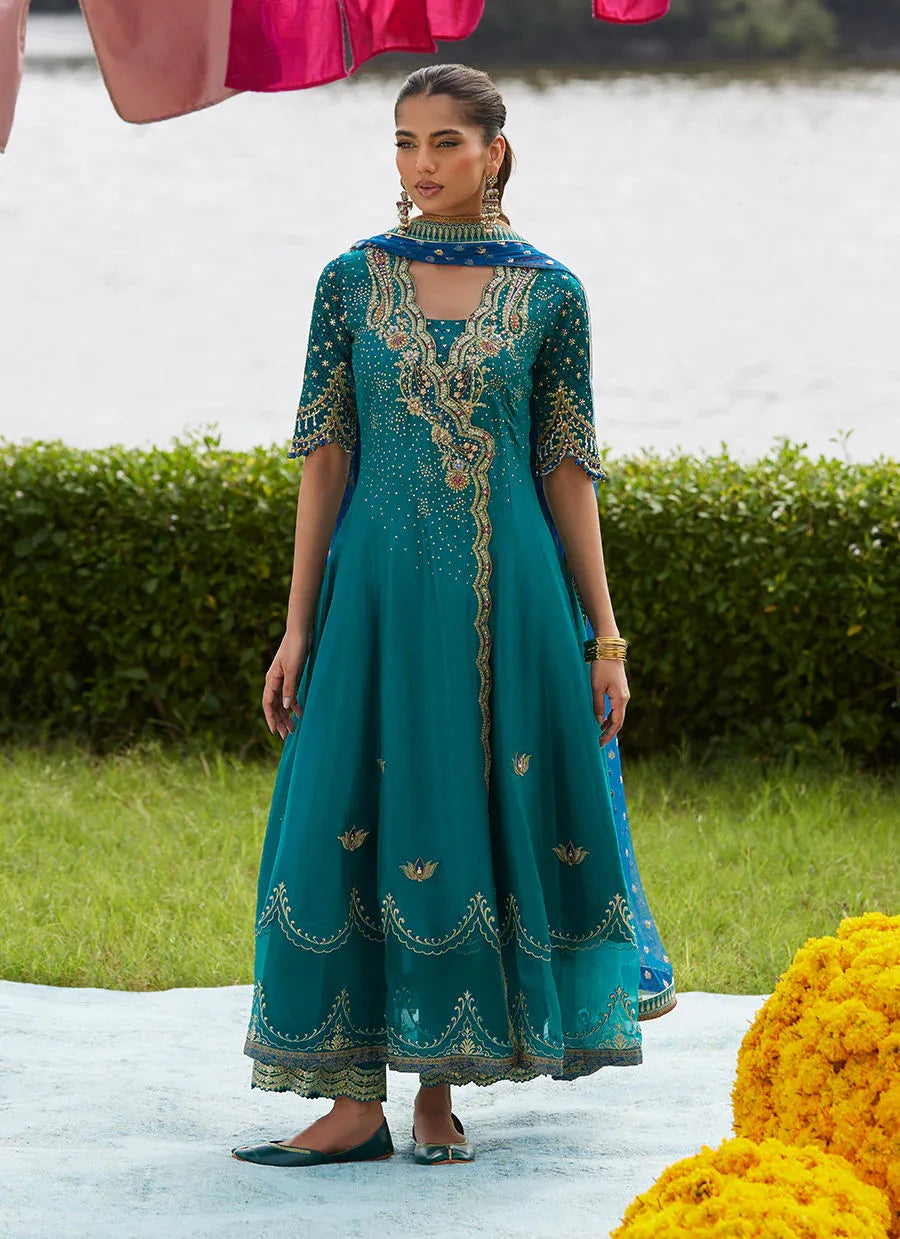 Farah Talib Aziz | Mayna Festive Luxe Pret | Empress Emerald Kalidaar And Dupatta - Aqsa Fabrics