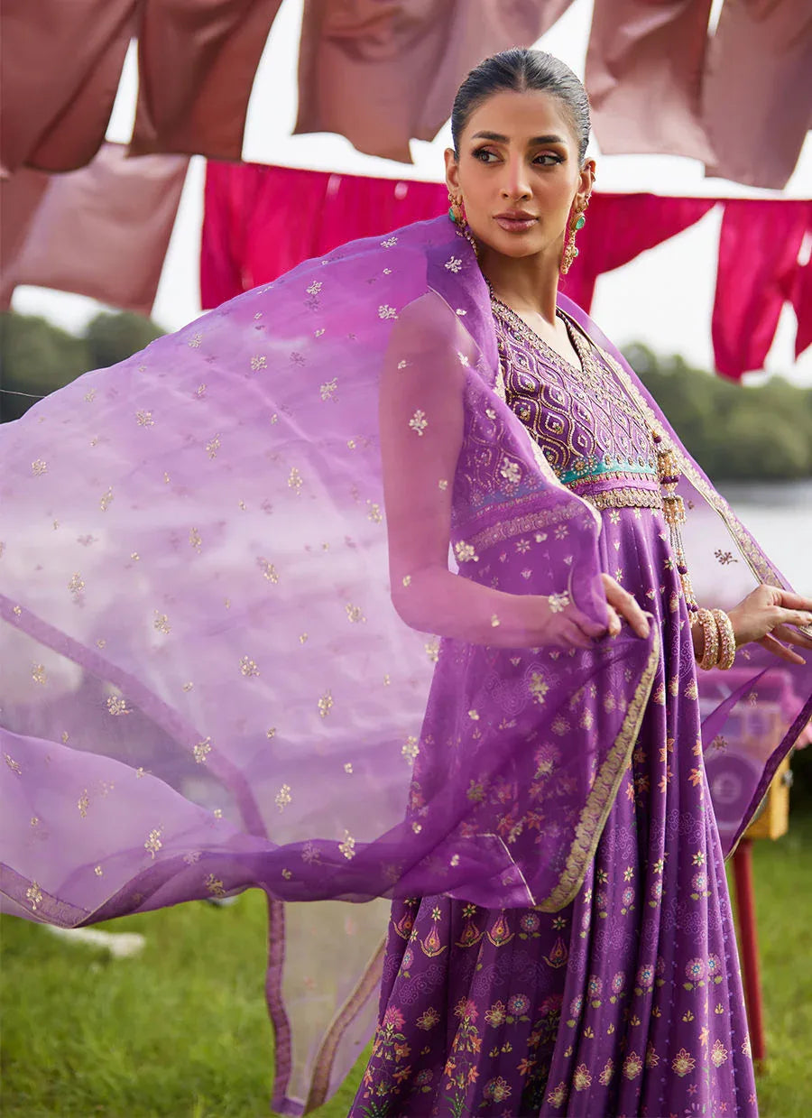 Farah Talib Aziz | Mayna Festive Luxe Pret | Aurora Aubergine Kalidaar And Dupatta - Aqsa Fabrics