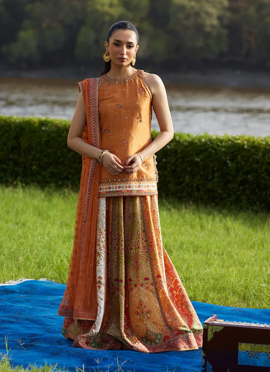 Farah Talib Aziz | Mayna Festive Luxe Pret | Sitar Saffron Shirt And Dupatta - Aqsa Fabrics