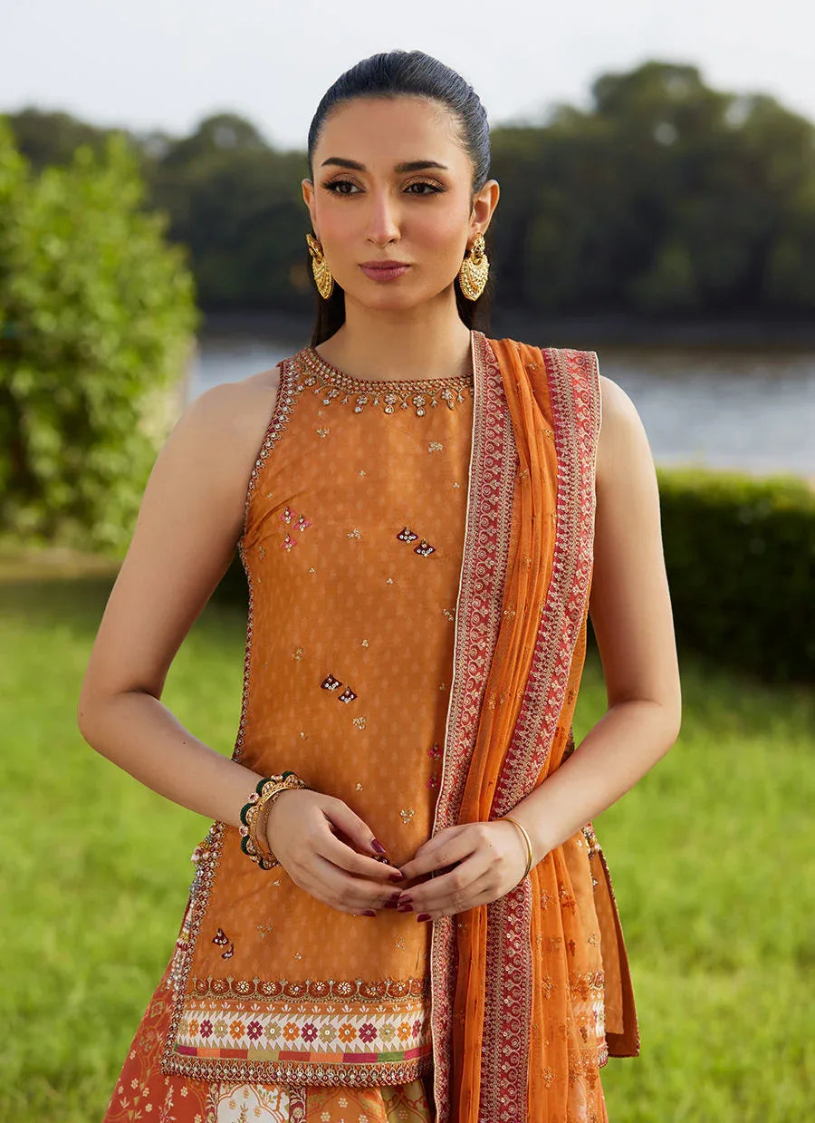 Farah Talib Aziz | Mayna Festive Luxe Pret | Sitar Saffron Shirt And Dupatta - Aqsa Fabrics
