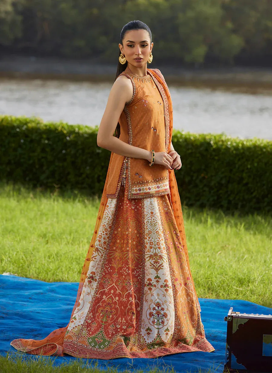 Farah Talib Aziz | Mayna Festive Luxe Pret | Sitar Saffron Shirt And Dupatta - Aqsa Fabrics