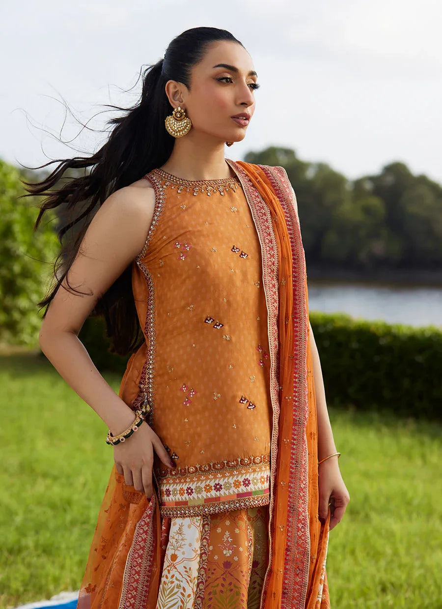 Farah Talib Aziz | Mayna Festive Luxe Pret | Sitar Saffron Shirt And Dupatta - Aqsa Fabrics