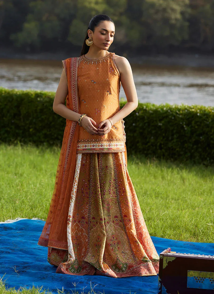 Farah Talib Aziz | Mayna Festive Luxe Pret | Sitar Saffron Shirt And Dupatta - Aqsa Fabrics
