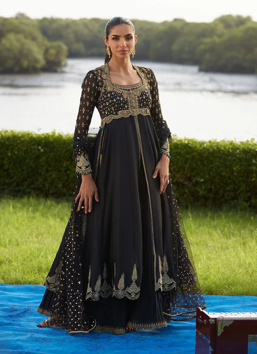 Farah Talib Aziz | Mayna Festive Luxe Pret | Mehzar Black Kalidaar And Dupatta - Aqsa Fabrics