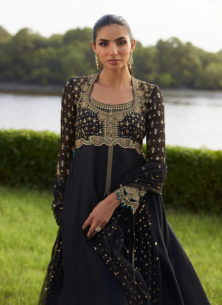 Farah Talib Aziz | Mayna Festive Luxe Pret | Mehzar Black Kalidaar And Dupatta - Aqsa Fabrics