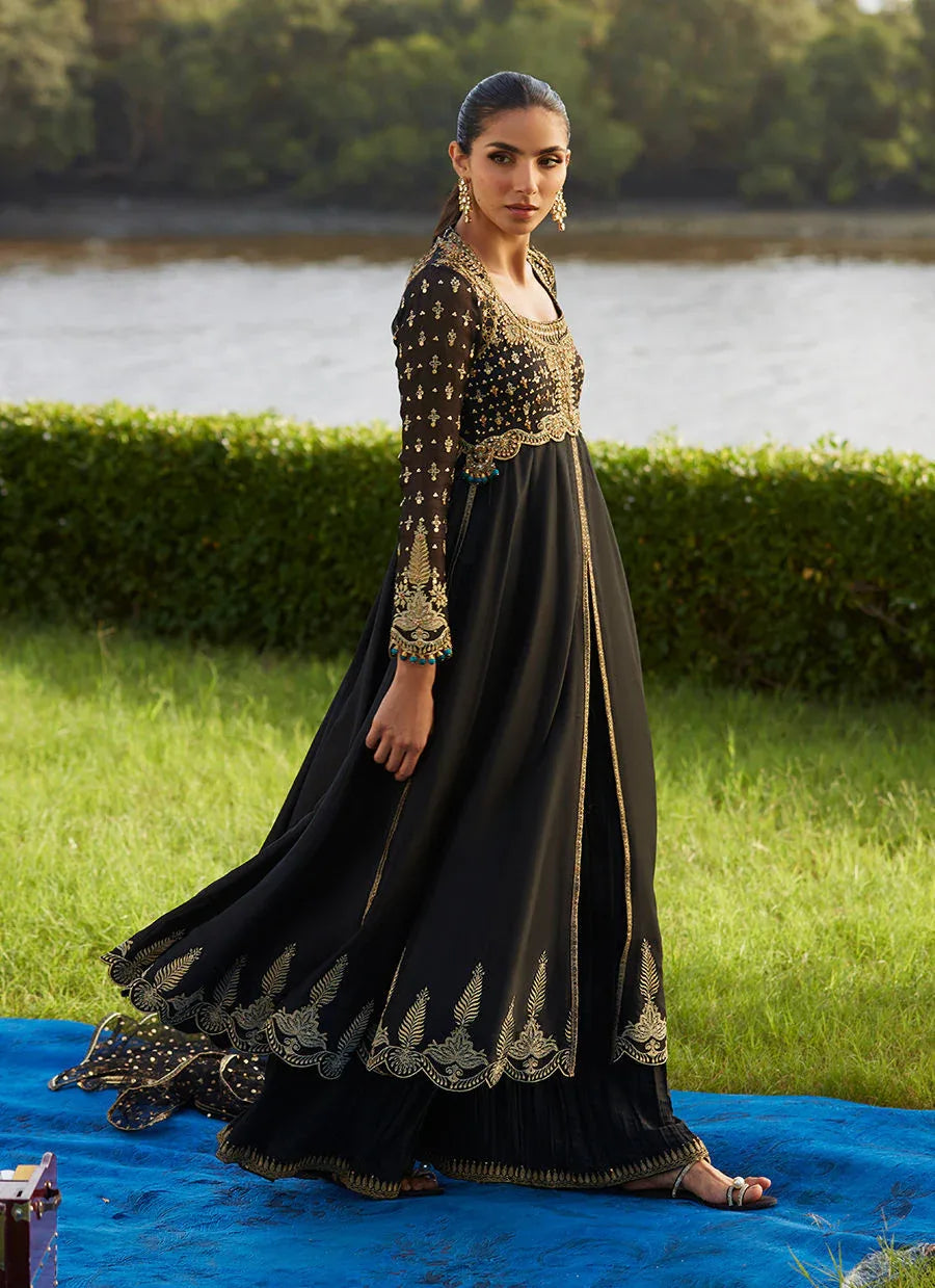 Farah Talib Aziz | Mayna Festive Luxe Pret | Mehzar Black Kalidaar And Dupatta - Aqsa Fabrics