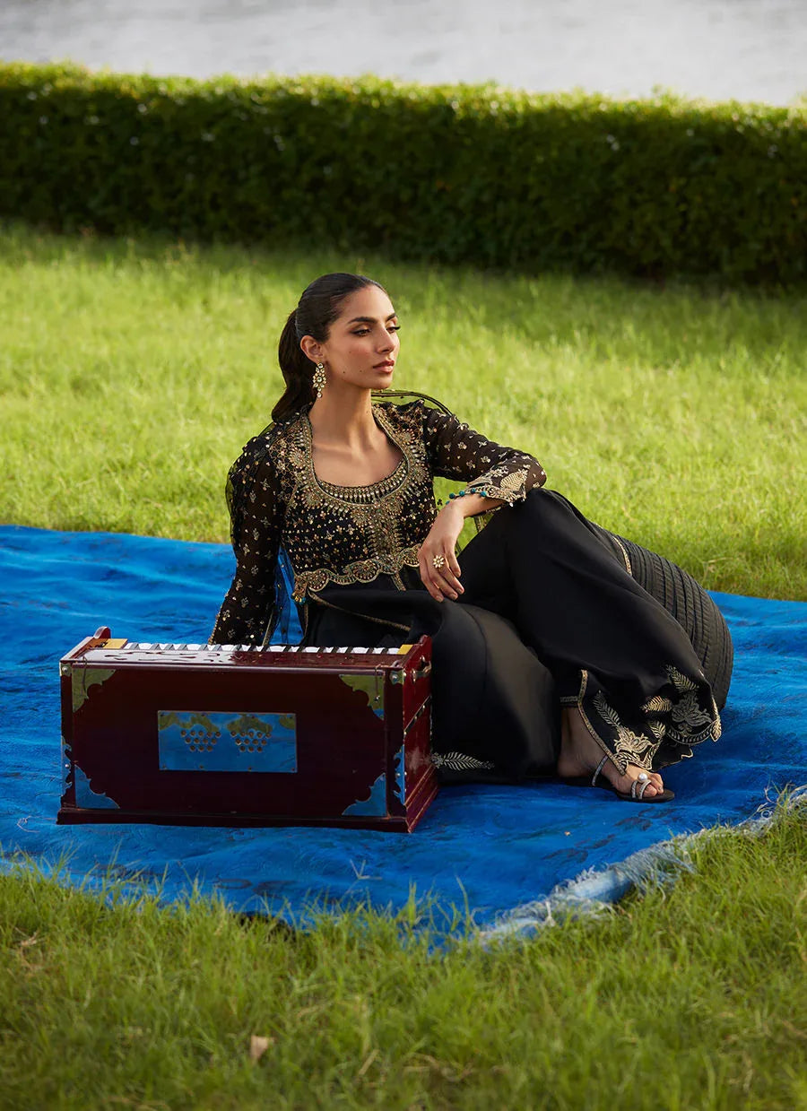 Farah Talib Aziz | Mayna Festive Luxe Pret | Mehzar Black Kalidaar And Dupatta - Aqsa Fabrics