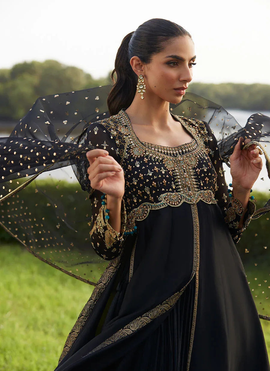 Farah Talib Aziz | Mayna Festive Luxe Pret | Mehzar Black Kalidaar And Dupatta - Aqsa Fabrics