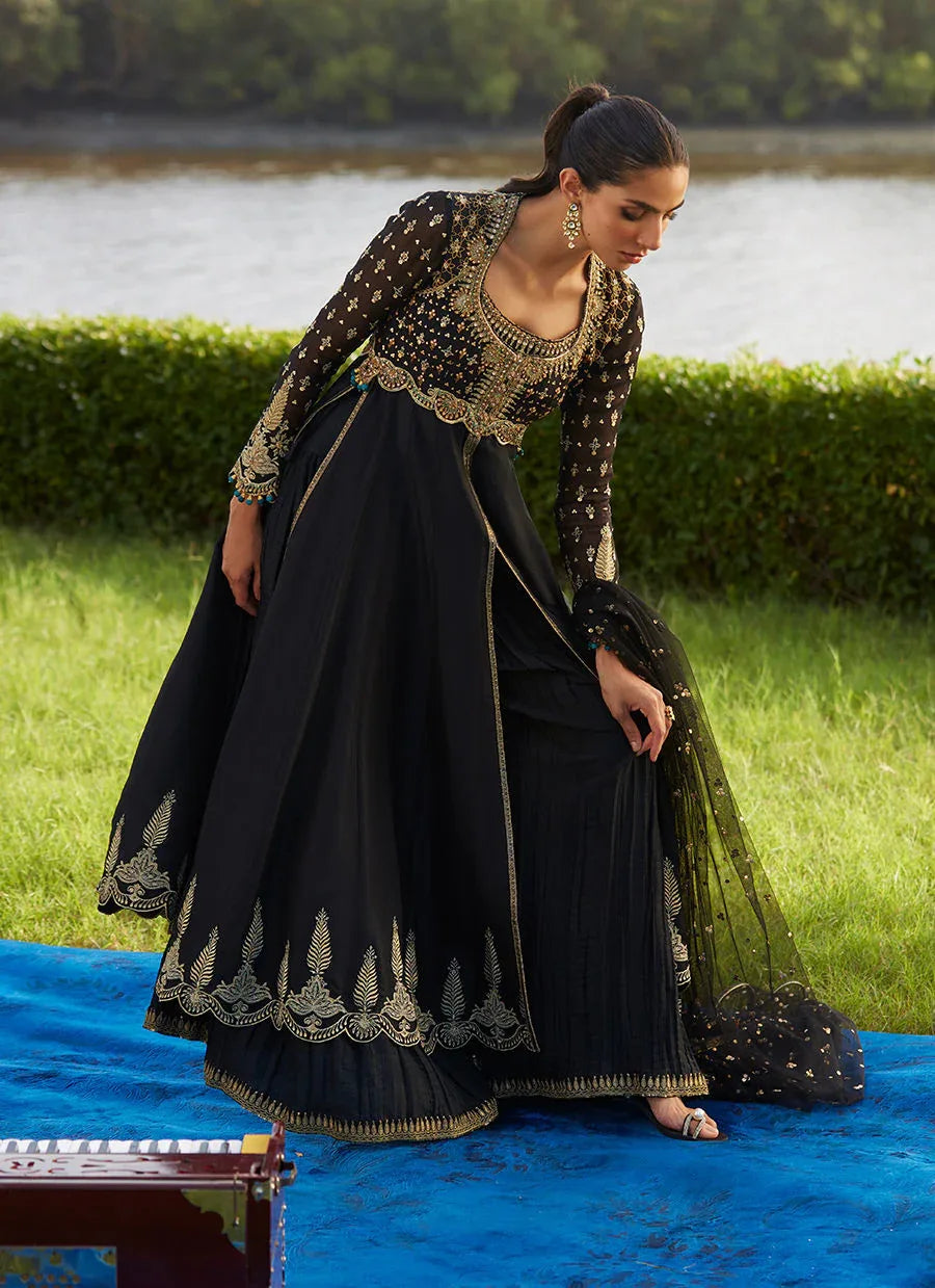 Farah Talib Aziz | Mayna Festive Luxe Pret | Mehzar Black Kalidaar And Dupatta - Aqsa Fabrics