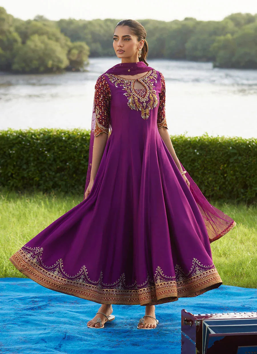 Farah Talib Aziz | Mayna Festive Luxe Pret | Pehil Purple And Dupatta Kalidaar - Aqsa Fabrics