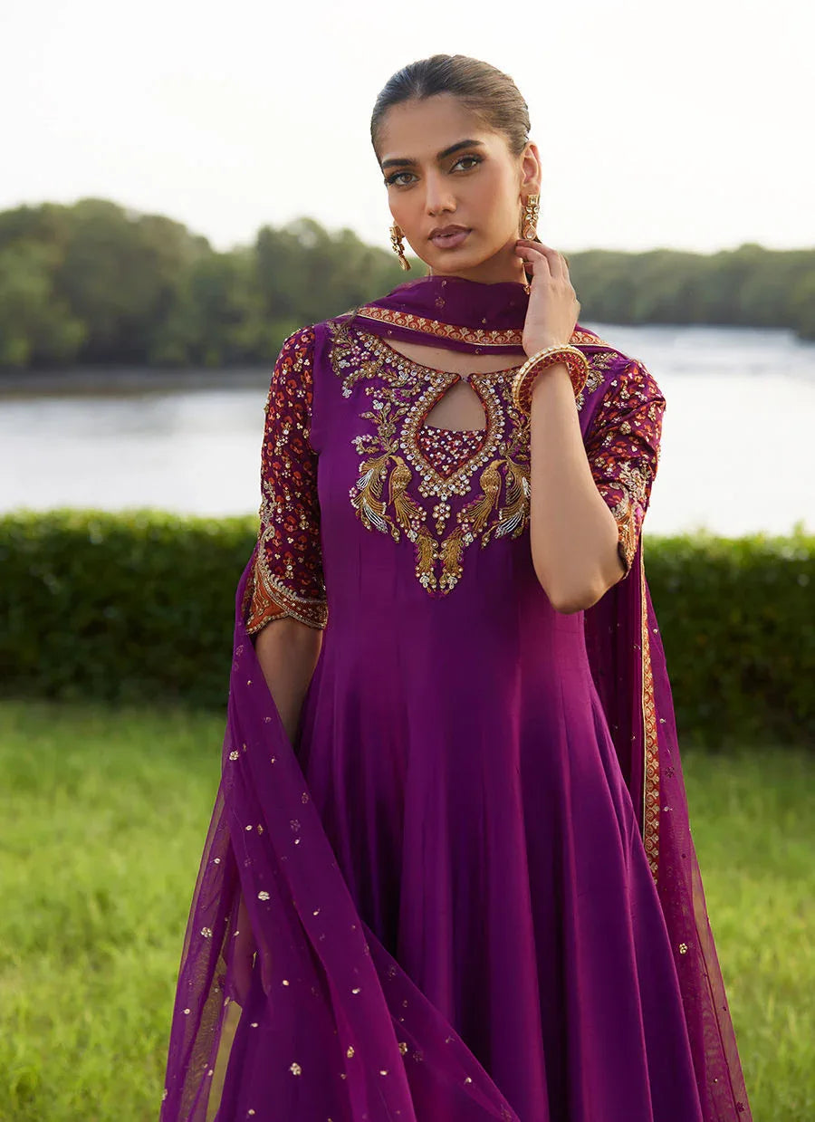 Farah Talib Aziz | Mayna Festive Luxe Pret | Pehil Purple And Dupatta Kalidaar - Aqsa Fabrics