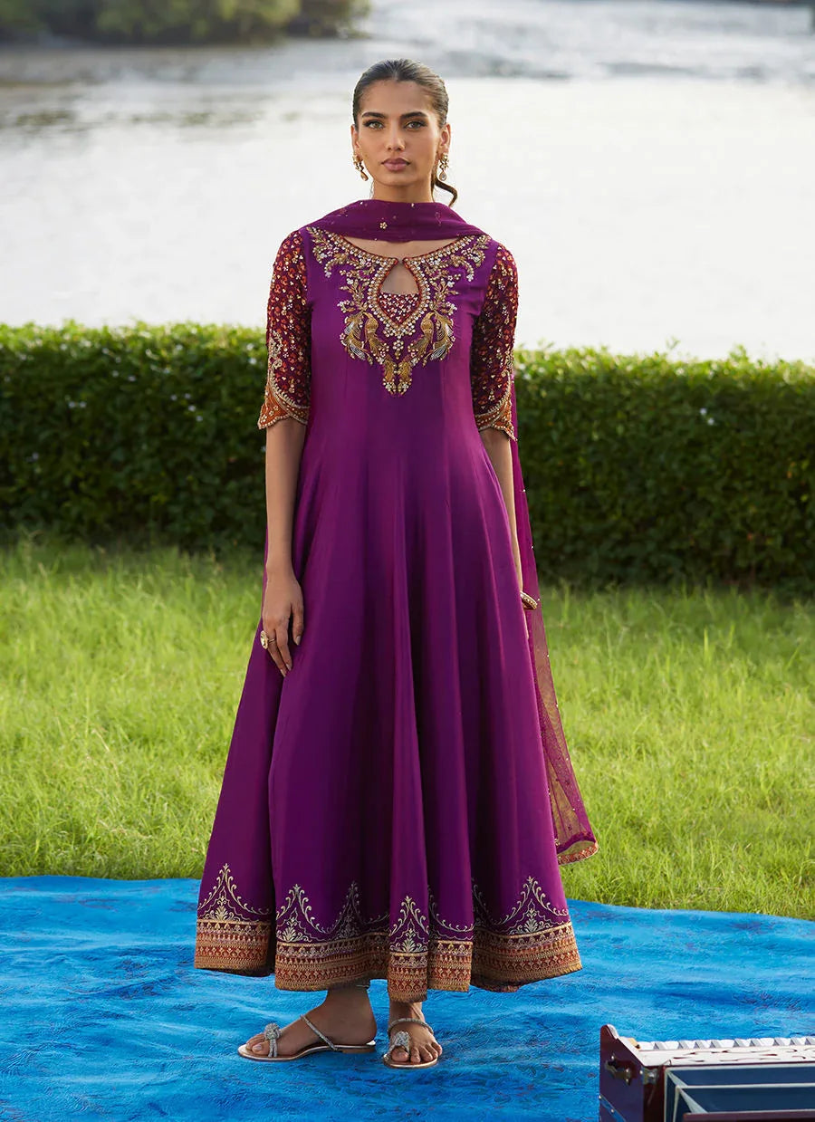 Farah Talib Aziz | Mayna Festive Luxe Pret | Pehil Purple And Dupatta Kalidaar - Aqsa Fabrics