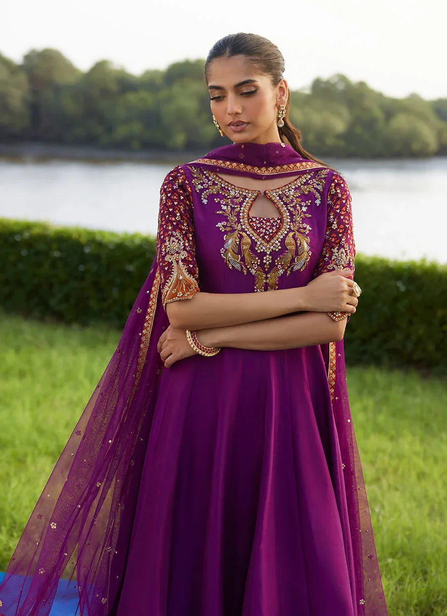 Farah Talib Aziz | Mayna Festive Luxe Pret | Pehil Purple And Dupatta Kalidaar - Aqsa Fabrics