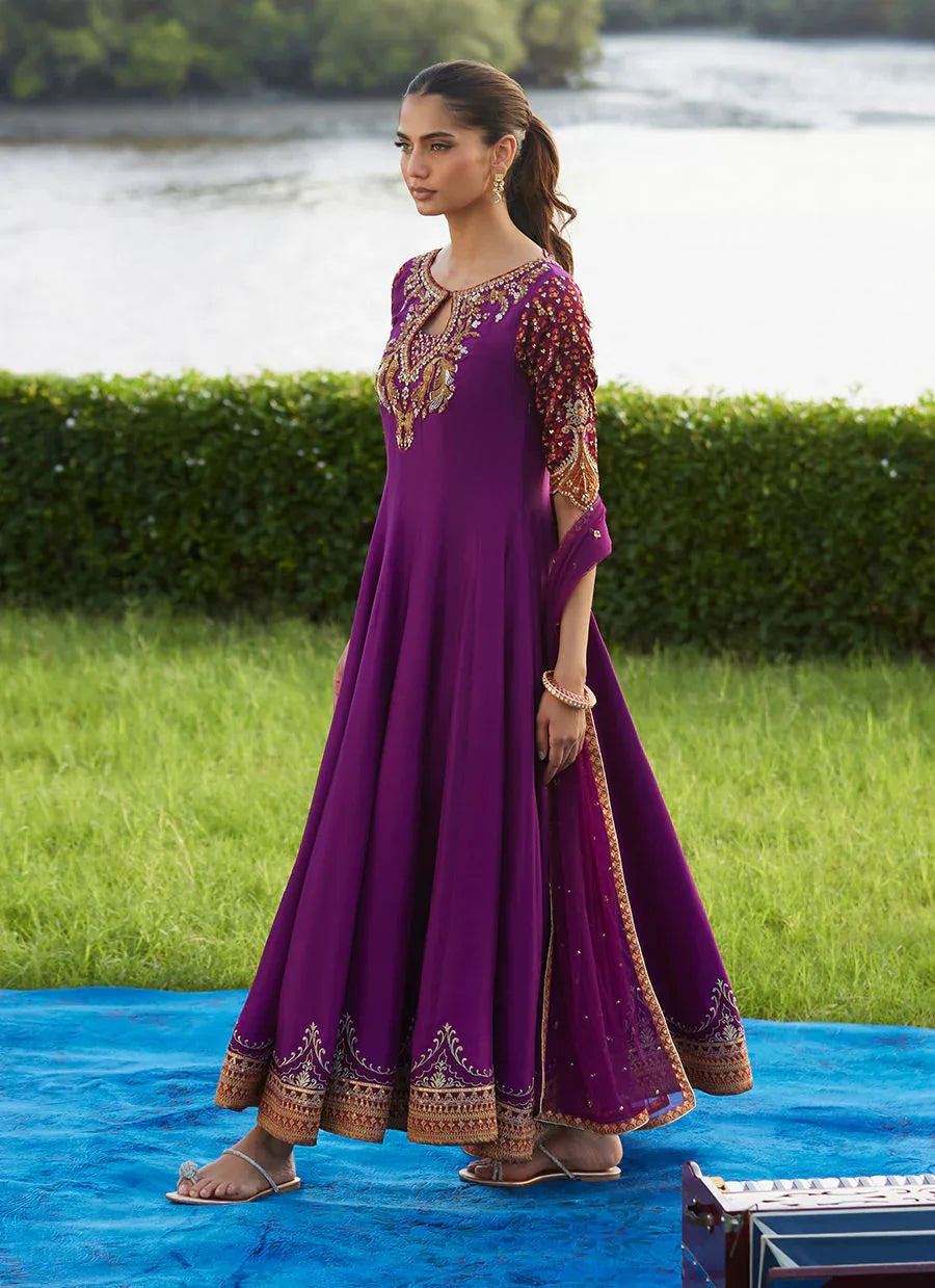 Farah Talib Aziz | Mayna Festive Luxe Pret | Pehil Purple And Dupatta Kalidaar - Aqsa Fabrics
