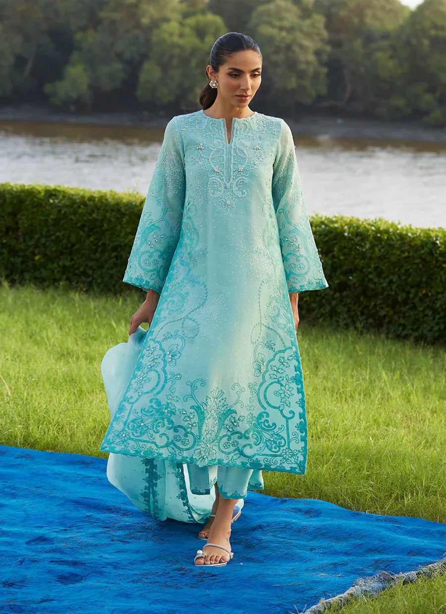 Farah Talib Aziz | Mayna Festive Luxe Pret | Wari Aqua Kurta And Dupatta - Aqsa Fabrics