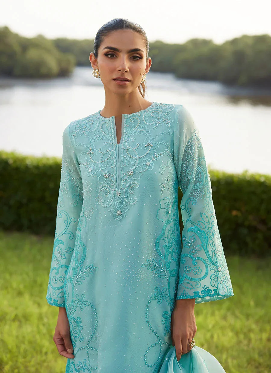 Farah Talib Aziz | Mayna Festive Luxe Pret | Wari Aqua Kurta And Dupatta - Aqsa Fabrics