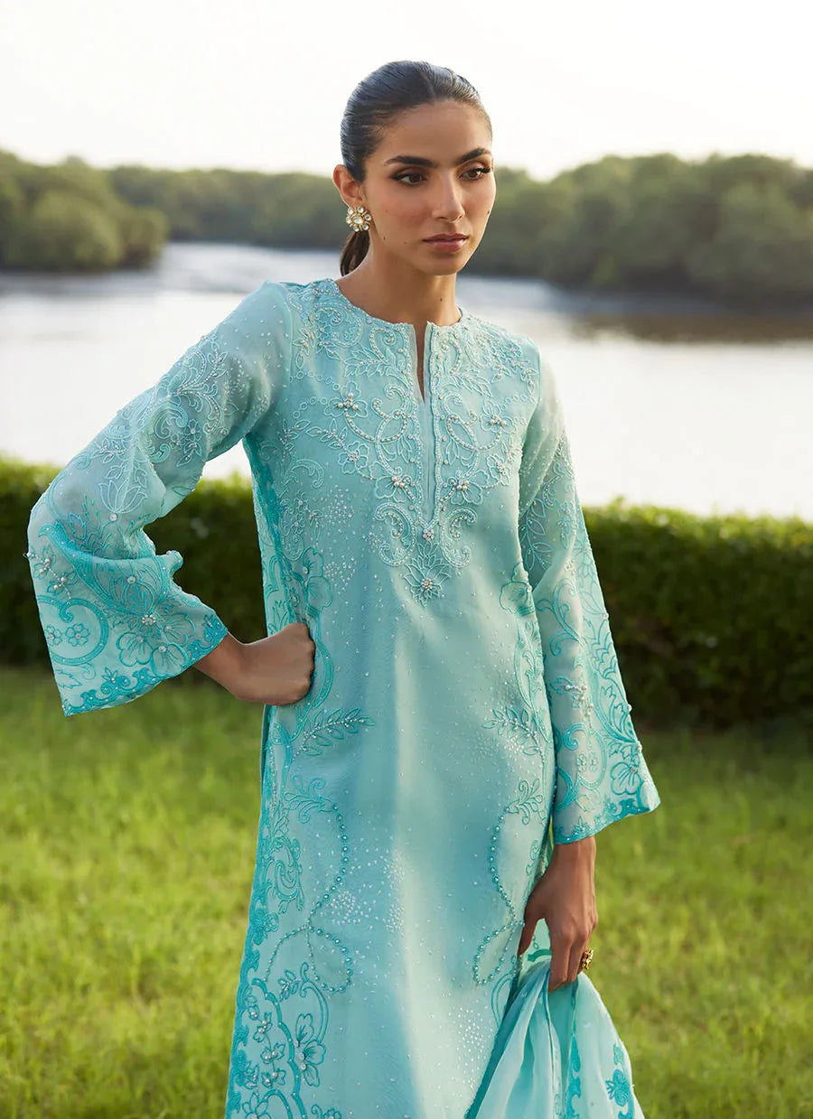 Farah Talib Aziz | Mayna Festive Luxe Pret | Wari Aqua Kurta And Dupatta - Aqsa Fabrics