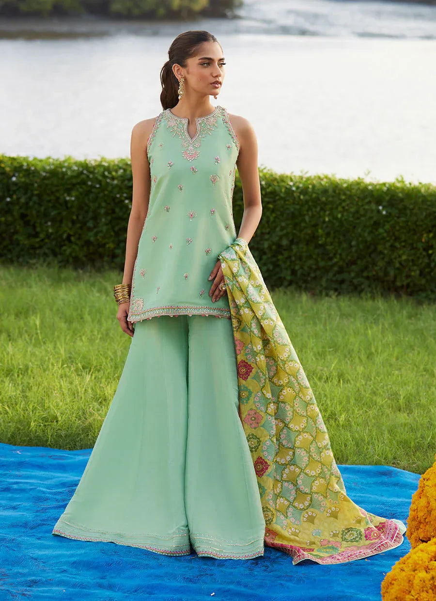 Farah Talib Aziz | Mayna Festive Luxe Pret | Cascade Mint Shirt And Dupatta - Aqsa Fabrics