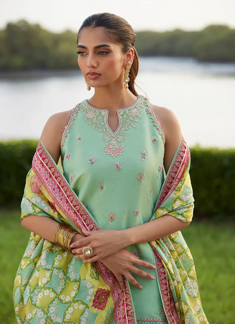 Farah Talib Aziz | Mayna Festive Luxe Pret | Cascade Mint Shirt And Dupatta - Aqsa Fabrics