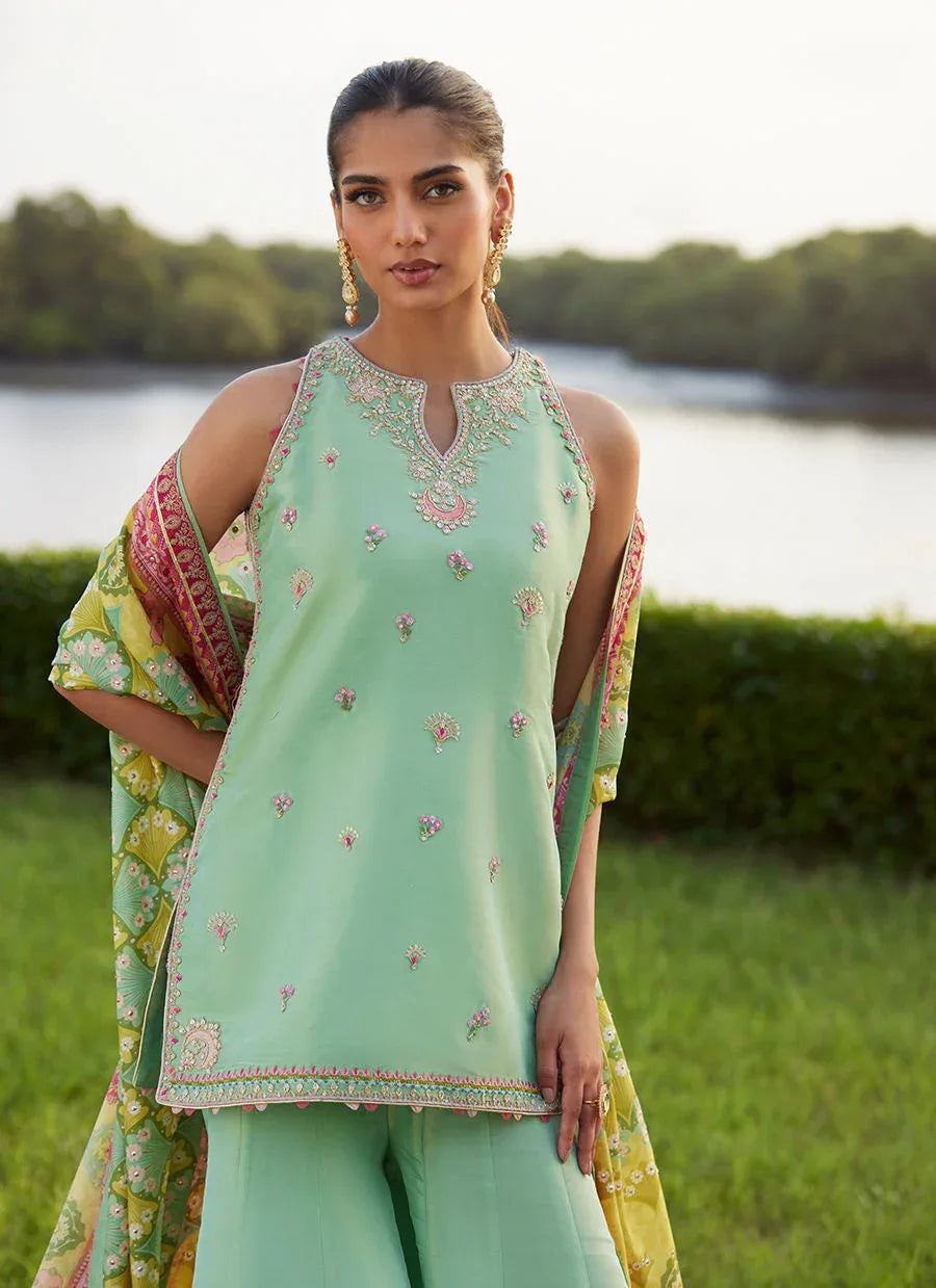 Farah Talib Aziz | Mayna Festive Luxe Pret | Cascade Mint Shirt And Dupatta - Aqsa Fabrics
