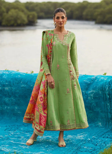 Farah Talib Aziz | Mayna Festive Luxe Pret | Elysian Sage Shirt And Dupatta - Aqsa Fabrics