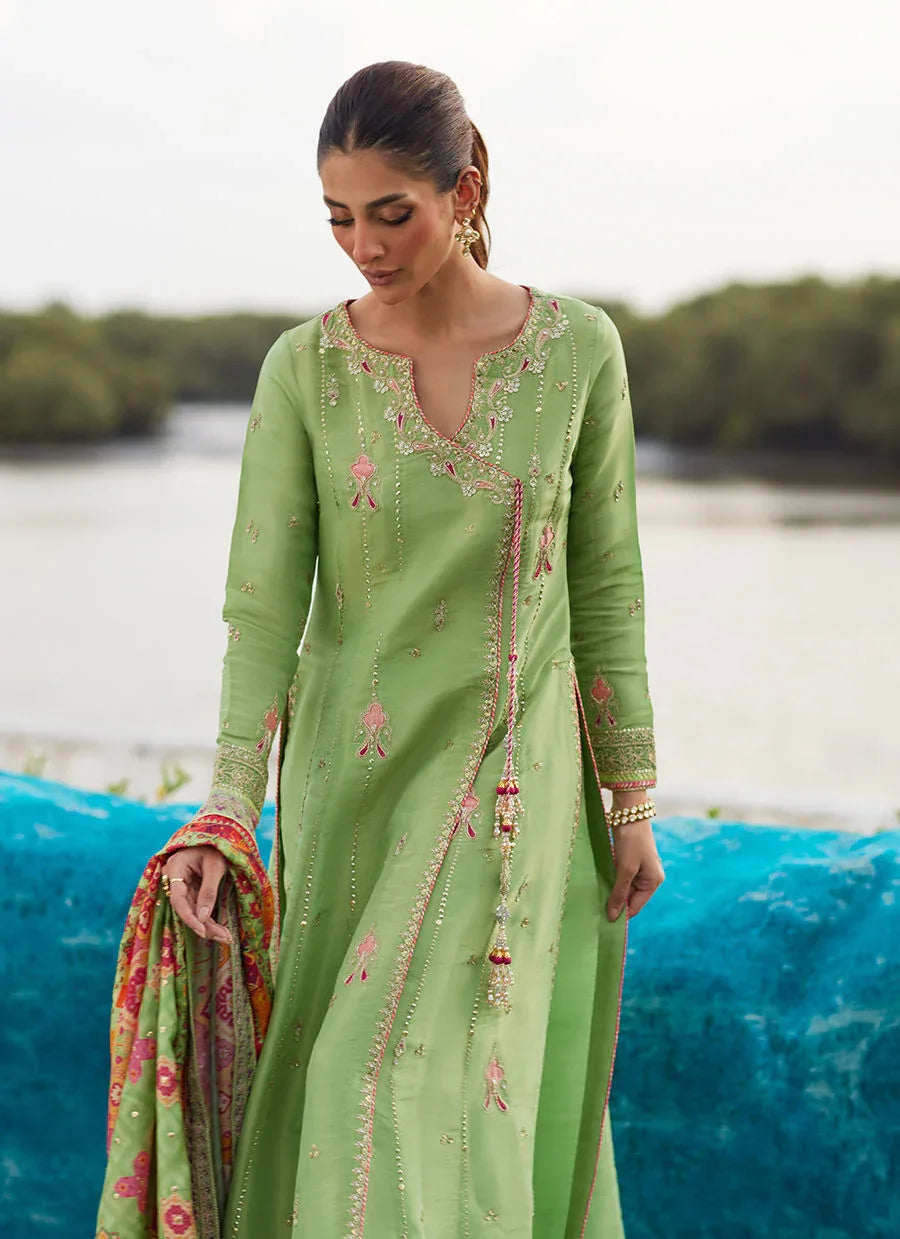 Farah Talib Aziz | Mayna Festive Luxe Pret | Elysian Sage Shirt And Dupatta - Aqsa Fabrics