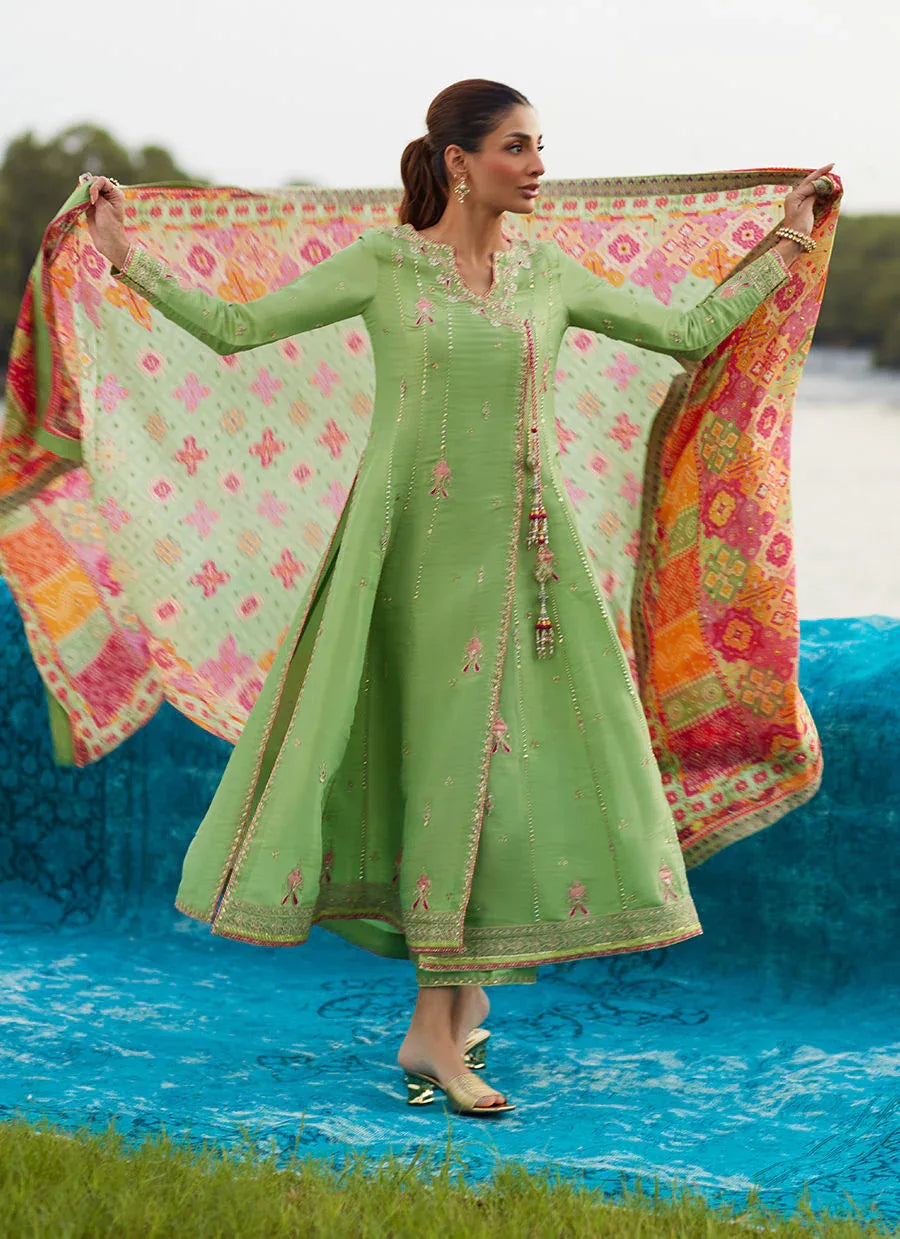 Farah Talib Aziz | Mayna Festive Luxe Pret | Elysian Sage Shirt And Dupatta - Aqsa Fabrics