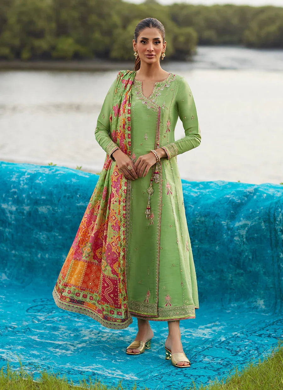 Farah Talib Aziz | Mayna Festive Luxe Pret | Elysian Sage Shirt And Dupatta - Aqsa Fabrics
