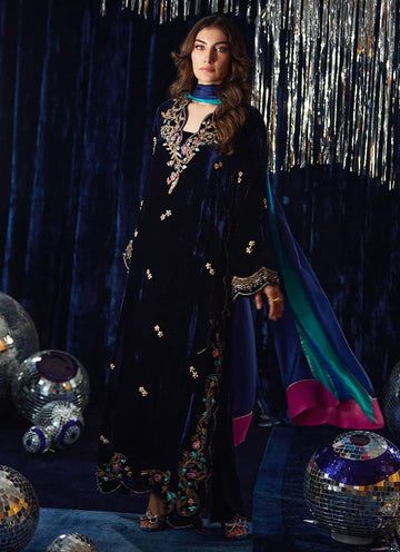 Farah Talib Aziz | Velvet Fete 4 | Valeh Navy Shirt And Dupatta - Aqsa Fabrics