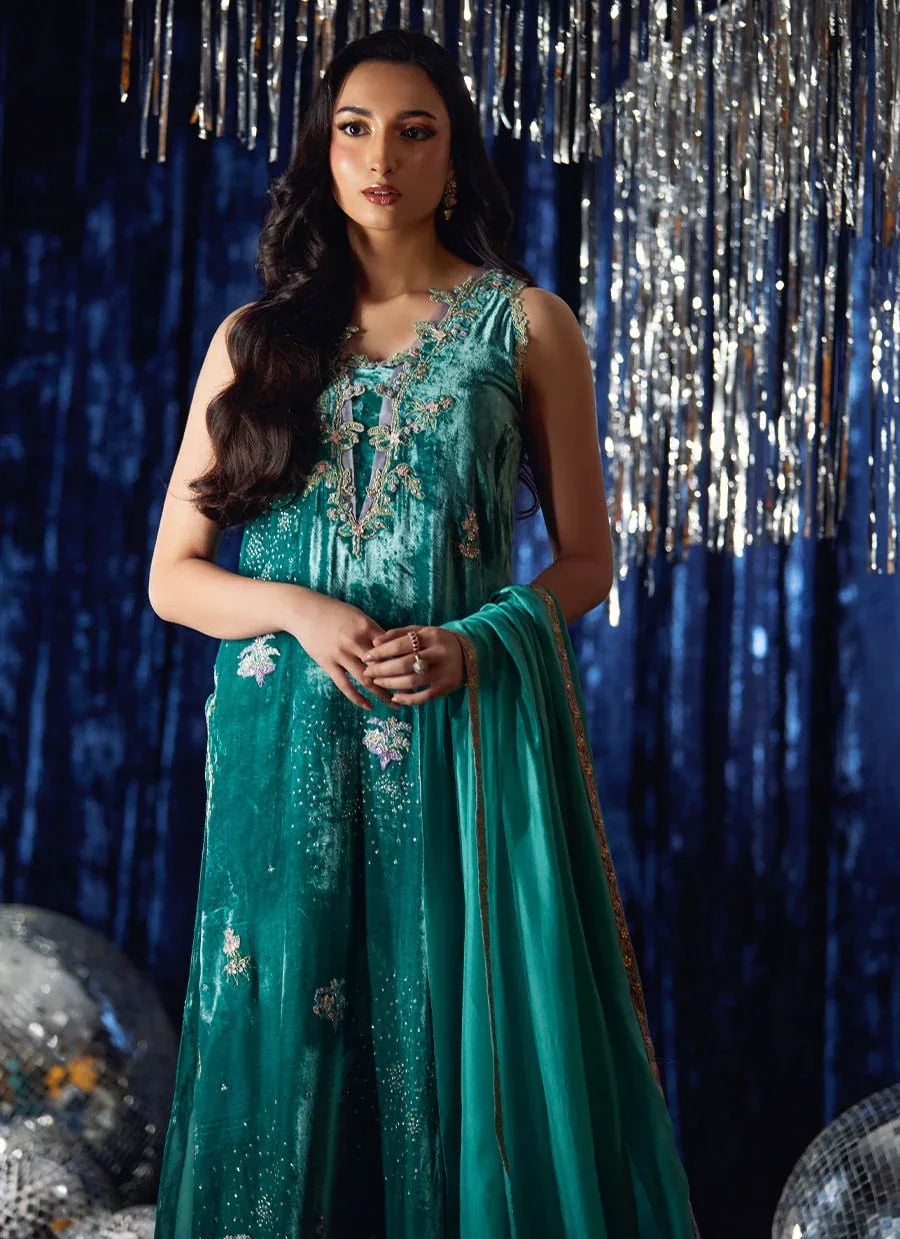 Farah Talib Aziz | Velvet Fete 4 | Ansy Aqua Shirt And Dupatta - Aqsa Fabrics