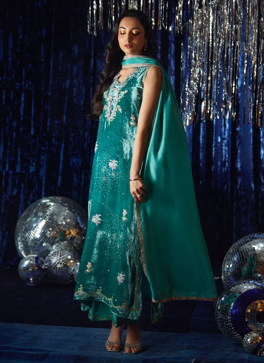 Farah Talib Aziz | Velvet Fete 4 | Ansy Aqua Shirt And Dupatta - Aqsa Fabrics