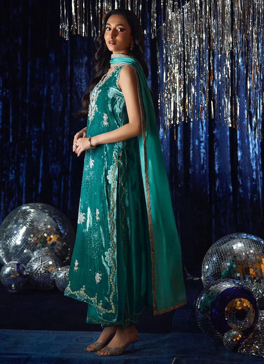 Farah Talib Aziz | Velvet Fete 4 | Ansy Aqua Shirt And Dupatta - Aqsa Fabrics