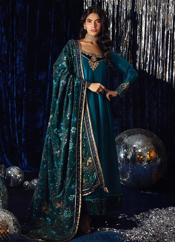 Farah Talib Aziz | Velvet Fete 4 | Amura Teal Kalidaar - Aqsa Fabrics