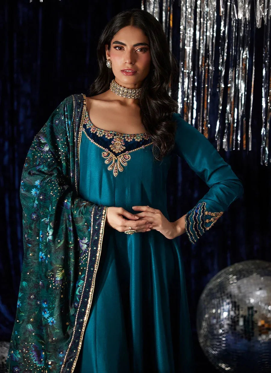 Farah Talib Aziz | Velvet Fete 4 | Amura Teal Kalidaar - Aqsa Fabrics