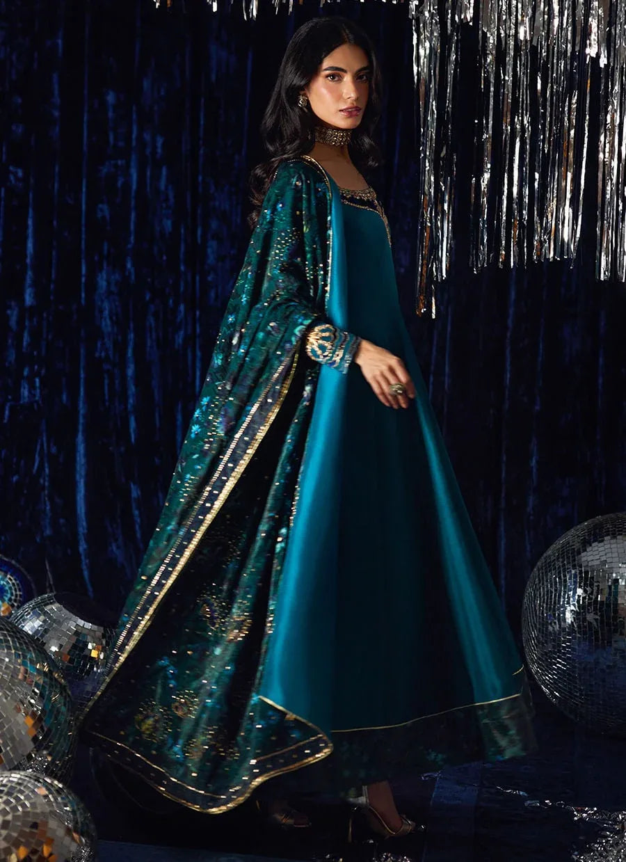 Farah Talib Aziz | Velvet Fete 4 | Amura Teal Kalidaar - Aqsa Fabrics