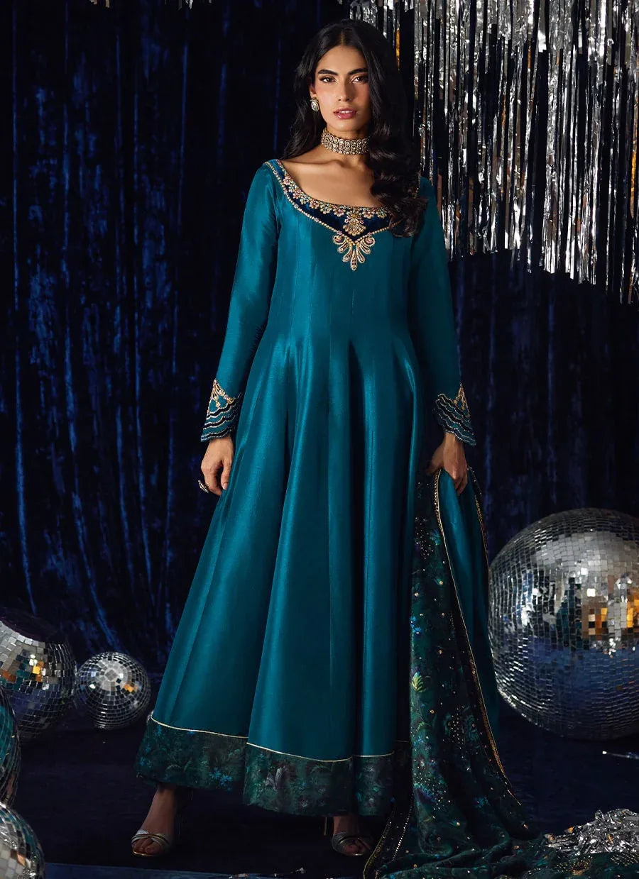 Farah Talib Aziz | Velvet Fete 4 | Amura Teal Kalidaar - Aqsa Fabrics